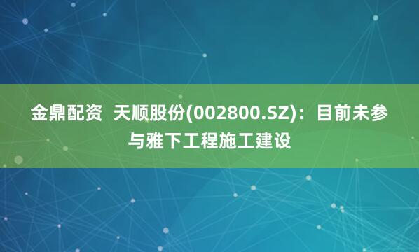 金鼎配资  天顺股份(002800.SZ)：目前未参与雅下工程施工建设