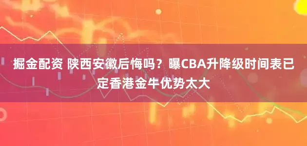 掘金配资 陕西安徽后悔吗？曝CBA升降级时间表已定香港金牛优势太大